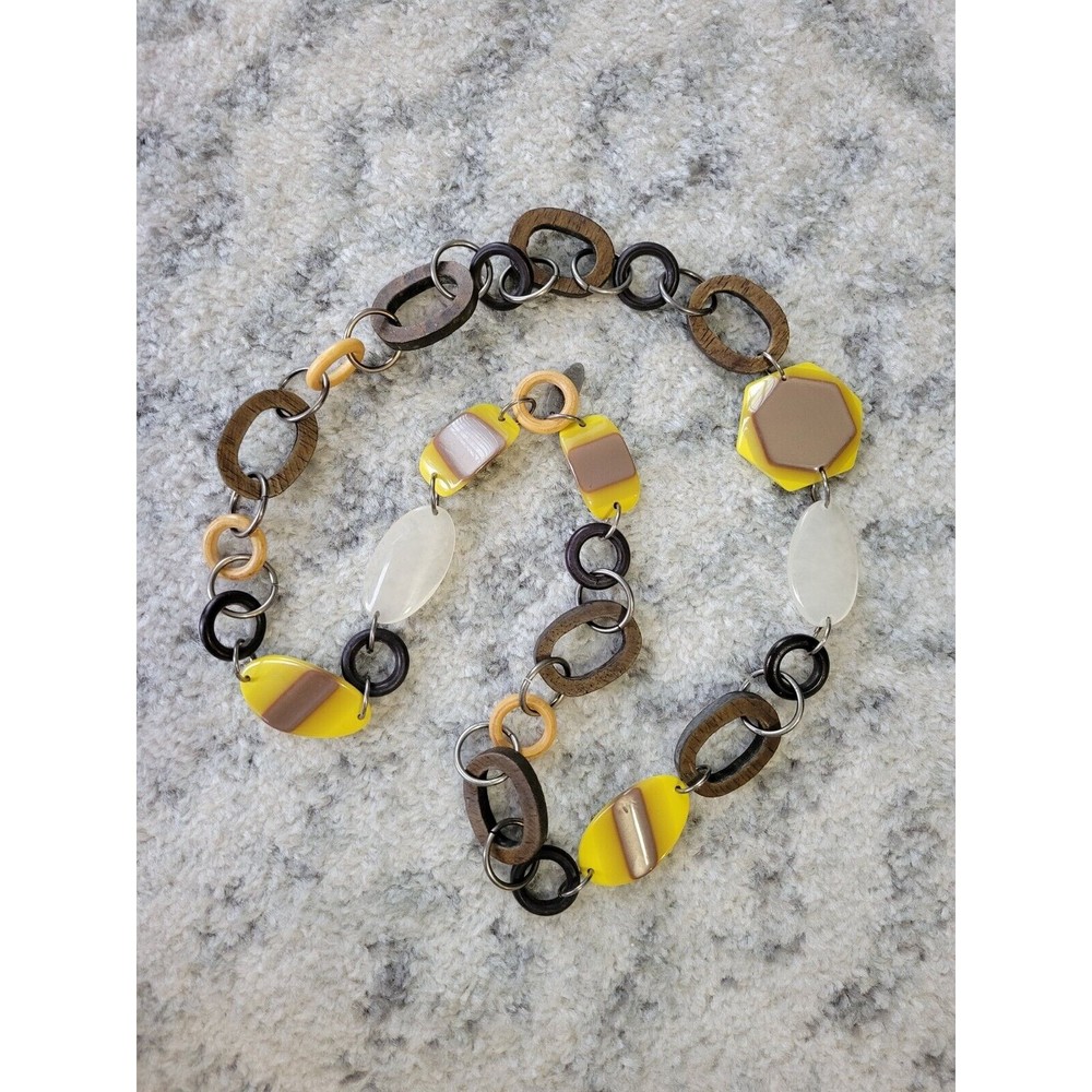 Vintage Marni Chunky Resin Lucite Wooden and Metal Link Necklace